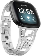 Stainless Steel Bracelet Compatible with Fitbit Sense 2/Sense/Versa 4/Versa 3, Women Bling Replacement Bands Dressy Luxurious Wristbands for Ladies