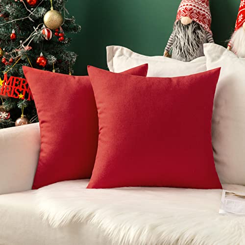 MIULEE Pack of 2 Decorative Christmas Outdoor Solid Waterproof Throw Pillow Covers Linen Garden Farmhouse Cushion Cases for Patio Tent Balcony Couch Sofa 18x18 inch Red