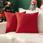 MIULEE Pack of 2 Decorative Christmas Outdoor Solid Waterproof Throw Pillow Covers Linen Garden Farmhouse Cushion Cases for Patio Tent Balcony Couch Sofa 18x18 inch Red