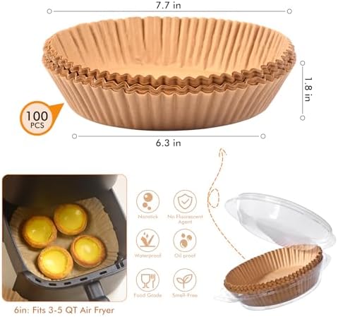 Air Fryer Paper Liners for Ninja, 100Pcs Air Fryer Liners Disposable Non-stick Parchment,Oil-proof Air Fryer Accessories for 3-5 QT Air Fryer, Microwave, Round,6 inch