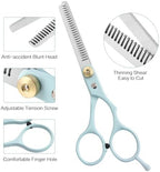 Hair Cutting Scissors Kit, Stainless Steel Hair Scissors Professional Haircut Scissors Set with Hair Scissors, Thinning Scissors, Haircut Accessories in Leather Case for Men/Women-10PCS Blue