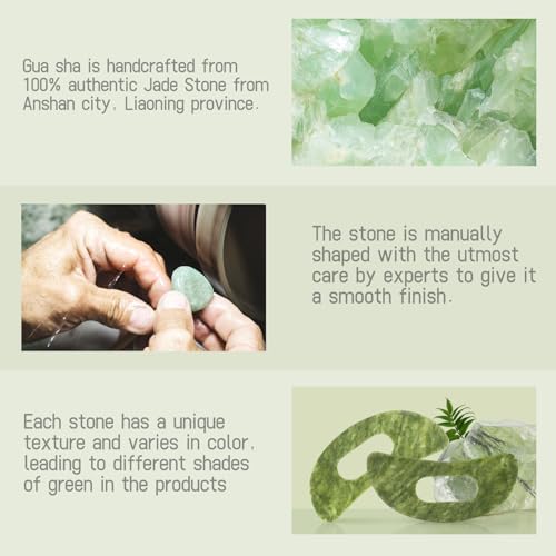 Jade Stone Gua Sha Massage Tool Set Larger Guasha Board with Handle Muscle Scraping Massage Tools Facial Anti Cellulite Spa Acupuncture Tools for Back Neck Face Leg Massage, Lymphatic Drainage
