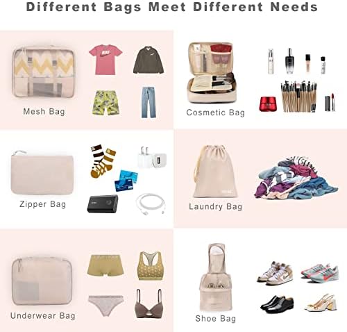 BAGAIL 8 Set Packing Cubes Luggage Packing Organizers for Travel Accessories-Cream