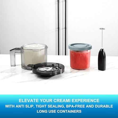 for Ninja Creami Pints and Lids-4 Pack, 16OZ Container Compatible with NC299AMZ & NC300s Series Ice Cream Makers, Extra Cups Replacement for Ninja Creamy Containers Airtight Anti-slip Dishwasher Safe