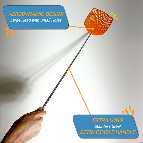 Bug & Fly Swatter – Retractable Extra Long Extendable Handle 6 Pack Fly Swatters – Indoor/Outdoor – Pest Control flyswatter