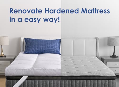 Marine Moon Mattress Topper Queen, Cooling Pillow Top Mattress Topper, Extra Thick Plush Mattress Pad Cover, Overfilled with 7D Down Alternative, Relief Back Pain, Soften Hard Mattress, 80'' x 60''