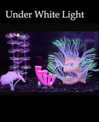 4 Pieces Aquarium Fish Tank Decorations with Glowing Effect, Silicone Glow Artificial Ornament Coral Reef Plants for Aquarium Decoration Small and Large Fish Bowl Decor Accessories