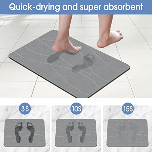 Veeloim Stone Bath Mat Diatomaceous Earth Bath Mat Non-Slip Super Absorbent Stone Bath Mats for Bathroom Quick Drying Diatomite Stone Shower Mat Large Natural Easy to Clean(23.6×15.4" Gray)