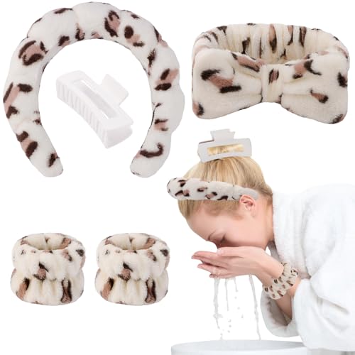 Canitor Spa Headband Wrist Bands Set with Hair Clips Skincare Headband for Washing Face Non Slip Puffy Terry Cloth Makeup Headband Cute Women Teen Girls Gifts Trendy Stuff Hair Accessories