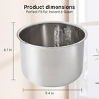 Replacement Inner Pot for Instant 6 quart - Stainless Steel Rice Cooker Pot Replacement, Polished Surface with Markings, Nonstick Replacement Insert Liner, for Instant Pot Accessories