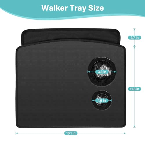 HOOMTREE Walker Tray for Folding Walker, Mobility Table Trays for Walkers for Seniors with Cup Holder,Walker Trays for Rolling Folding Walker,Walker Accessories for Elderly (Black Without Pockets)