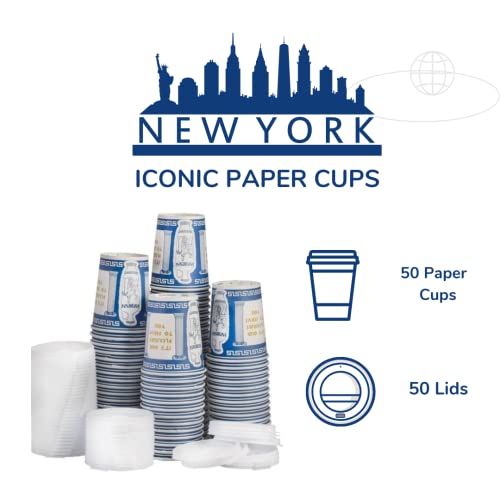 AMAZING GOODS [50 Pack 10 oz NEW YORK Paper Coffee Cups, Disposable Paper Coffee Cup with Lids, Hot/Cold Beverage