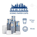 AMAZING GOODS [50 Pack 10 oz NEW YORK Paper Coffee Cups, Disposable Paper Coffee Cup with Lids, Hot/Cold Beverage