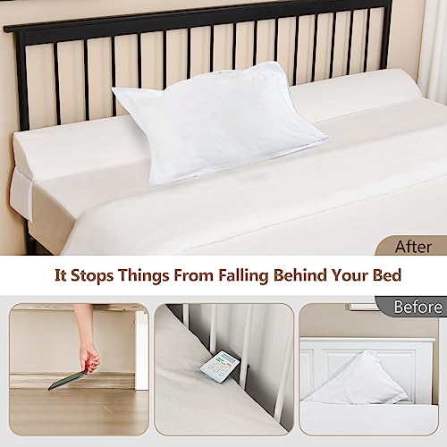 Vekkia Queen Bed Wedge Pillow/Mattress Gap Filler/Headboard Pillow/Bed Gap Filler,Close Gap (0-3.5") Between Your Mattress and Headboard,Stop Loosing Your Pillows,Phone&Glasses(White 60"x6.5"x4.5")