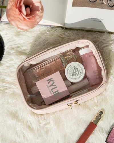 Pocmimut Makeup Bag,Small Makeup Bag Clear Travel Makeup Bag Car Accessories Storage for Women,Travel Essentials Organizers,Pink