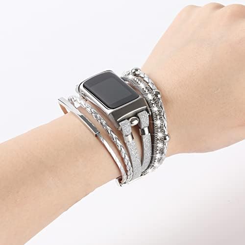 Leather Bands Compatible with Fitbit Charge 6 Bands/Fitbit Charge 5 Bands for Women, Boho Handmade Multilayer Wrap Bracelets Strap Replacement for Fitbit Charge 6/Charge 5 Fitness Tracker