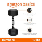Amazon Basics Rubber Hex Dumbbell Hand Weight, 10 pound, Single, Black