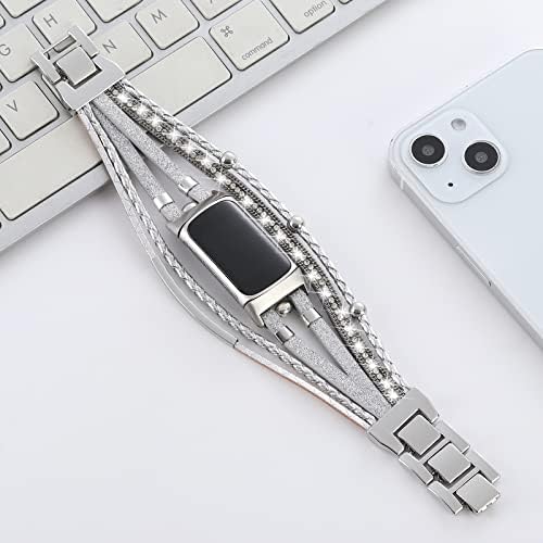 Leather Bands Compatible with Fitbit Charge 6 Bands/Fitbit Charge 5 Bands for Women, Boho Handmade Multilayer Wrap Bracelets Strap Replacement for Fitbit Charge 6/Charge 5 Fitness Tracker