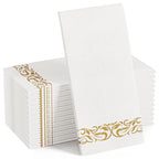 FOCUSLINE 100 Linen Feel Disposable Bathroom Napkins, Guest Towels Disposable Bathroom Soft, Absorbent Napkins Paper, Disposable Hand Towels for Bathroom, Parties, Weddings, Dinners, Gold, 12" x 17"