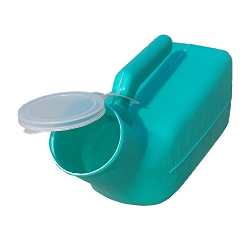 YUMSUM Thick Firm Male Urinal Urine Bottle with Replacement Lids 32oz./1000mL (Green,2 Pack)