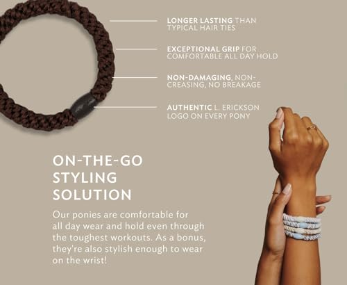 L. Erickson Grab & Go Pony Hair Ties - Espresso Brown - 8 Pack Grab and Go Ponytail Holders - Hair Ties No Damage - Brunette Dark Color Hair Bands Hair Accessories for Women