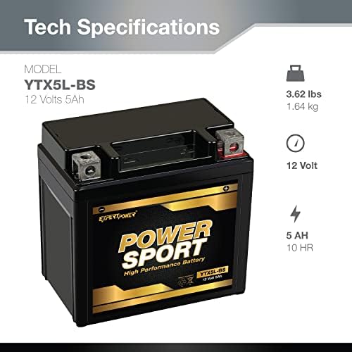 YTX5L-BS Battery replacement (5Ah, 12v, Sealed) Maintenance Free Battery ExpertPower®