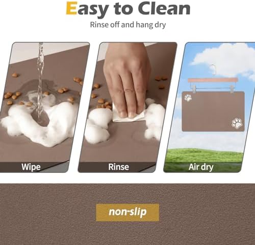 Pet Feeding Mat-Absorbent Dog Mat for Food and Water Bowl-Dog Accessories Pet Supplies-Dog Water Bowl for Messy Drinkers-No Stains Quick Dry Dog Water Dispenser Mat (17"x28", Brown)