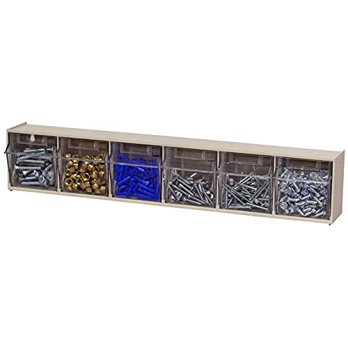 Akro-Mils 06706 TiltView Horizontal Plastic Organizer Storage System Cabinet with 6 Tilt Out Bins, (23-5/8-Inch Wide x 4-1/2-Inch High x 3-3/4-Inch Deep), Stone