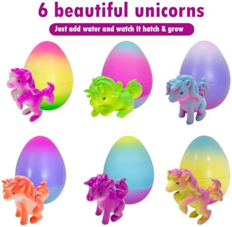 6 Pack Unicorn Hatching Surprise Eggs - Grows 600%- Easter Birthday Gifts for Kids Boys Girls Easter Basket Stuffers Eggs Fillers Party Favors