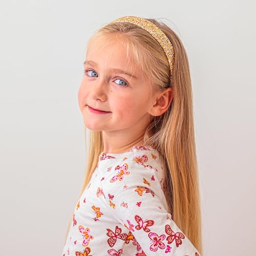 FROG SAC Glitter Headbands for Girls, Gold, Hair Accessories for Little Girl, Sparkly Wide Yellow Hair Band for Kids, Cute Alice Headband for Toddler Children, Thick Sparkle Bling Hairband