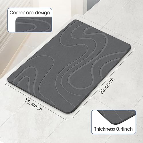 Veeloim Stone Bath Mat Diatomaceous Earth Bath Mat Super Absorbent Stone Bath Mats for Bathroom/Kitchen Counter Quick Drying Diatomite Bath Stone Mat Natural Non-Slip Easy to Clean(23.6×15.4")