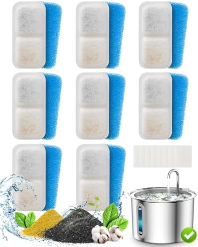oneisall Cat Water Fountain Filters Replacement, 8 Pack Cat Fountain Filters for 67oz/2L Stainless Steel Cat Fountain Filters, Filters for Cat Water Fountain Easy to Install and Clean