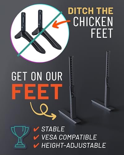 ECHOGEAR Universal Large TV Stand - Height Adjustable Base for TVs up to 77" - Wobble-Free Replacement Stand Works w/Any TV Including Vizio, TCL, Samsung & More - Flat Design Compatible w/Soundbars