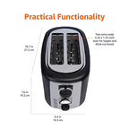 Amazon Basics 2 Slice Extra Wide Slot Toaster with Bagel Function, Removable Crumb Tray, 6 Browning Settings, Frozen Food Setting, Cancel Button, 900W, Black & Silver.