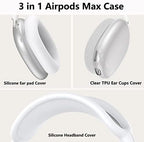 Silicone Case Cover for AirPods Max Headphones, Clear Soft TPU Ear Cups Cover/Ear Pad Case Cover/Headband Cover for AirPods Max (2024/2020),Transparent Accessories for Apple AirPod Max (USB-C), White