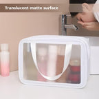 DAPOWER Travel Toiletry Bag for Women and Men, Matte Translucent Toiletry Bag with Handy Handle, Makeup Cosmetic Organizer Bag for Travel Toiletries Accessories (White)