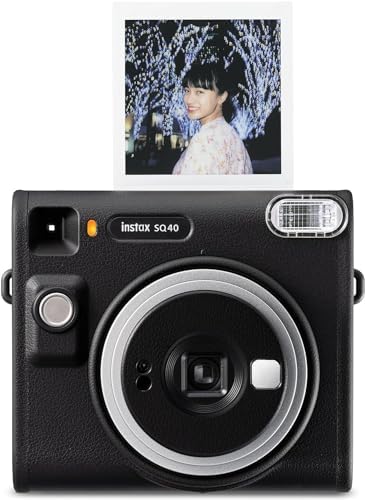 Fujifilm Instax Square SQ40 Instant Camera Vintage Black + Fuji Instax Film Value Pack (40 Sheets) + Shutter Accessories Bundle, Includes Style Compatible Carrying Case, Photo Album 80 Pockets