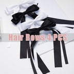 Oversized Long-Tail Hair Bows Set - 4 PCS Ribbons and Large Barrettes for Cute Aesthetic Hair Accessories for Girls (Black White)