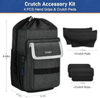 Ytonet 5 PCS Crutch Pads, Bag & Hand Grips, Includes 2 Armpit Pads & 2 Non-Slip Grips, Water-Resistant Lightweight Accessories Storage Pouch with Reflective Strips for Standard Crutches (Black Blue)