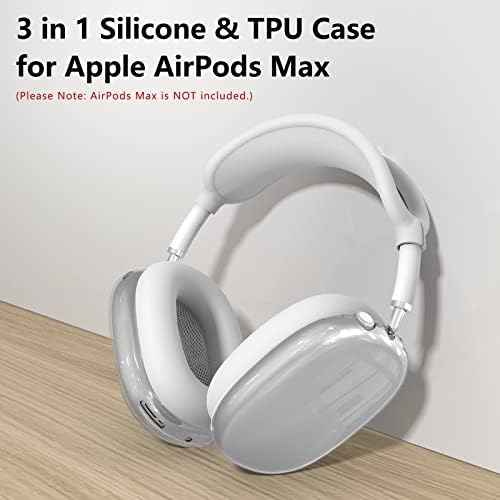 Silicone Case Cover for AirPods Max Headphones, Clear Soft TPU Ear Cups Cover/Ear Pad Case Cover/Headband Cover for AirPods Max (2024/2020),Transparent Accessories for Apple AirPod Max (USB-C), White