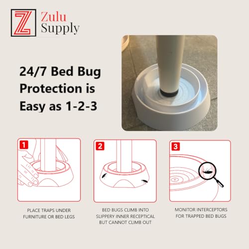Zulu Supply Bed Bug Interceptors, Traps, 8 Pack, Bedbug Monitor, Insect Detector for Bed Legs or Furniture (White 8-Pack)