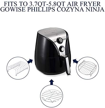 SIK Air Fryer Accessories 5PCS for GoWISE COSORI Philips Ninja Air Fryer, Fit 3.2- 5.8QT Deep Hot Air Fryer with Skewer Rack，Metal Holder, Toast Rack, Oil Brush, Food Tong, Dishwasher Safe BPA Free