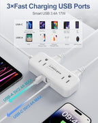 Flat Plug Power Strip - 5 Ft Thin Flat Extension Cord with 4 AC Outlets 3 USB Ports (5V/3.4A 17W), Flat Outlet Wall Plug Compact for College Dorm, Travel, Home, Office Desk Accessories