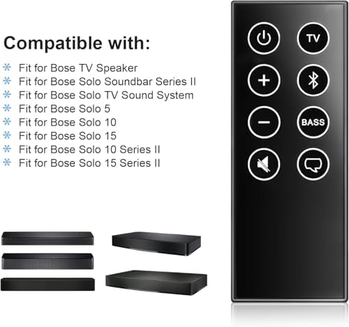 New Replacement Remote Control for Bose TV Speaker and Solo Soundbar Series II – Compatible with Bose Solo 5,10,15 Sound Systems (Models 418775, 431974, 732522, 845194, 740928-1120, 838309-1100)