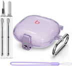 [with Safety Lock] for Beats Fit Pro Case Cover,Clear Case for Apple Beat Fit Pro 2021,Beat Fit Pro Accessories with Anti-Lost Keychain/Silicone Wrist Strap(Clear Purple)