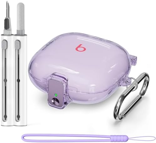 [with Safety Lock] for Beats Fit Pro Case Cover,Clear Case for Apple Beat Fit Pro 2021,Beat Fit Pro Accessories with Anti-Lost Keychain/Silicone Wrist Strap(Clear Purple)