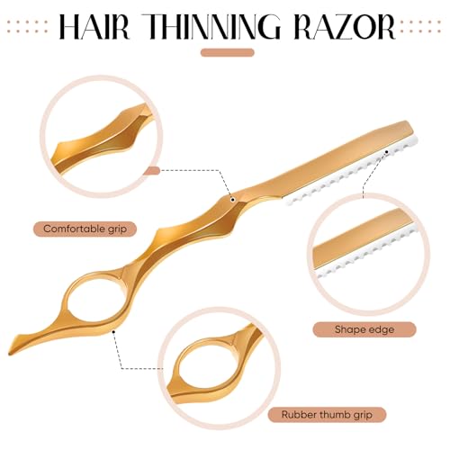 Mudder 11 Pieces Hair Styling Razor Hair Thinning Comb Texturizing Cutting Razor Comb with Replacement Stainless Steel Razors for Salon Home Use(Gold)