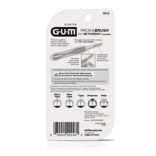 GUM Proxabrush Go-Betweens - Moderate, Interdental Brushes Between Teeth, Dental Picks for Plaque Removal, Safe for Braces & Dental Devices, 10ct (4Pk)