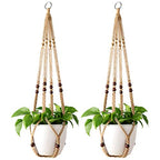 Mkono Macrame Plant Hanger Indoor Jute Hanging Planter Basket with Wood Beads Decorative Flower Pot Holder No Tassels for Boho Home Decor 35 Inch, Brown, Set of 2 (POTS NOT Included)