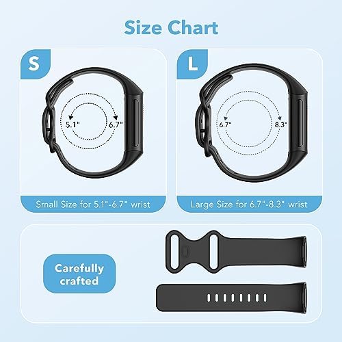 2 Pack Waterproof Bands Compatible with Fitbit Charge 5 / Fitbit Charge 6 for Women Men, Classic Soft Sports Replacement Wristbands for Women Men (Large 7.1''-9.1'', black/grey)